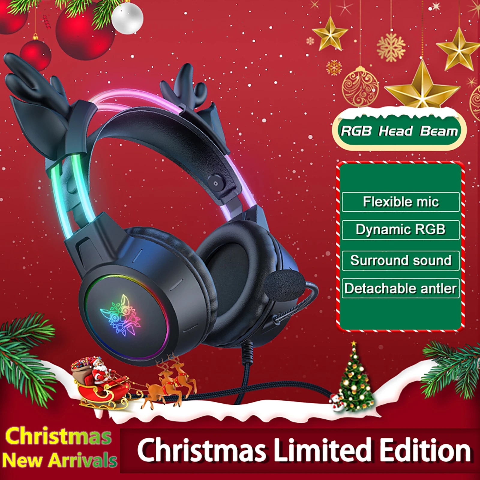 Gaming Headset Rgb - Ayarlanabilir boynuzları RGB ışık kulaklıklar gürültü